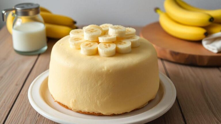 Bolo de banana cremoso e delicioso, feito com apenas 5 ingredientes e no liquidificador!