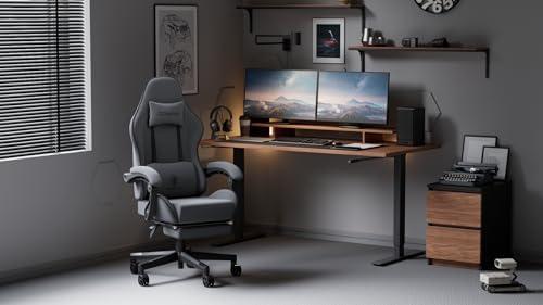         Dowinx Gaming Chair Fabric with Pocket Spring Cushion, Massage Game Chair Cloth with Headrest, Ergonomic Computer Chair with Footrest 290LBS, Black and Grey       