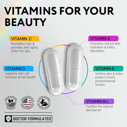         Biotin 10,000 mcg Supplement for Hair Growth with Collagen & Keratin for Hair Loss & Thinning Hair - Hair Skin and Nails Vitamins for Women & Men - Healthy Regrowth, Skin Glow & Nail Repair - 60 Caps       